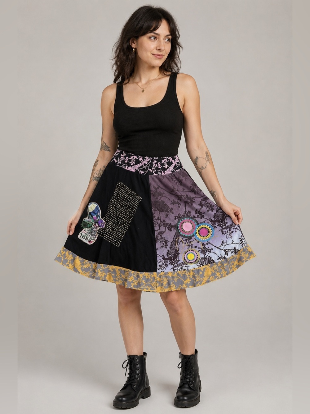 Desigual | Printed Embroidered A Line Floral Cotton Skirt